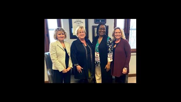 Senator Karla Eslinger met with a delegation of speech-language pathologists representing the Missouri Speech-Language-Hearing Association prior to presenting Senate Bill 978 in committee. From left, Kim Stewart, Sen. Eslinger, MSHA President Jennifer Stevenson, and Andrea Richards. photo provided