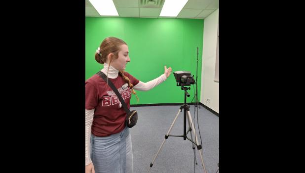 Mary Spencer gives a tour of the green screen facility used by Bear Media Productions in the Innovation Hall. Howell County News/ Amanda Mendez