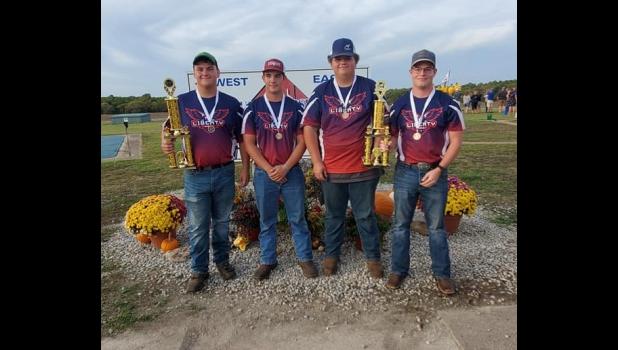 Pictured above, Robert Mantel III with the FFA Trap Team after they competed at the Linn Creek State Trap Shoot in 2021. The trap teams placed third out of 58 teams. Mantel is pictured at right. photo provided