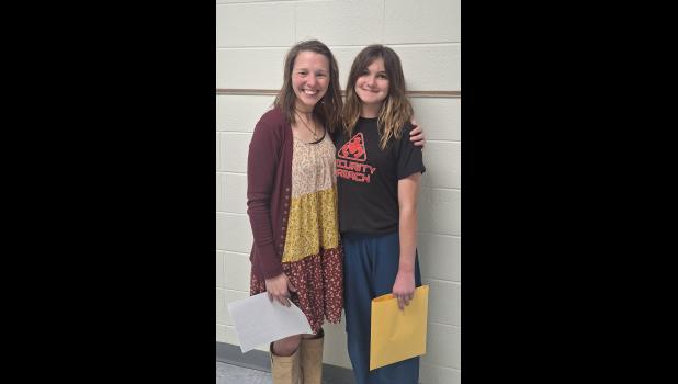 Best Use of Dialogue winner: Aria Zino, sixth grade, Fairview. Zino, right, is pictured with her teacher Korrie Vance. Howell County News/ Amanda Mendez