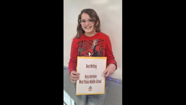 Best Writing winner: Rory Amrhein, seventh grade, West Plains Middle School Howell County News/Amanda Mendez