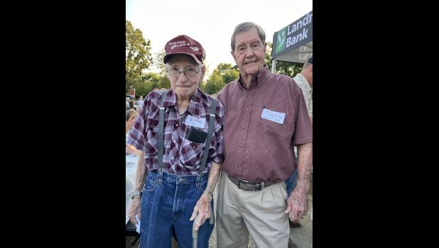 (L-R) Bill Flood (WSHS 1951) and Ike Lovan (WSHS 1953), the two oldest football players from Willow Springs.