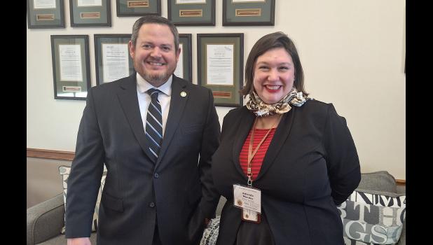 New Senator Brad Hudson (R-33), left, with Howell County News publisher/owner Amanda Mendez in Jefferson City on MPA’s Day at the Capitol. Howell County News photo