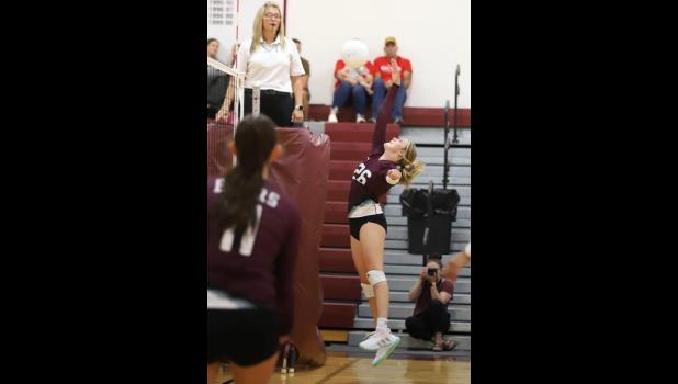 Sophomore Sydney Stuart spiking the ball during the West Plains game. courtesy photo/ Shawana Cox