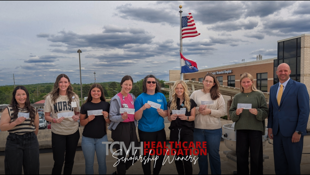 Scholarship recipients, pictured from left: Sierra Keller, Abigail Sullins, Halee Clayton, Kayla Taylor, Tammi Coonts, Elizabeth Kuster, Samantha Williams, Sophia Crites, and Jeff Gettys, TCMH Healthcare Foundation President. Not pictured were Haley Long and Reagan Hoerning. photo provided