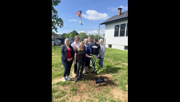 Pictured above, left to right: Mary Ann Mutrux, Lois Frazier, Jessica Joice-Frazier (holding Dogwood tree), Bethany Cowen (partially hidden), Jan Tappana, Rebekah McKinney, Tonya Oaks, co-owner Lincoln School, and Karen Ryburn. photo courtesy of Rebekah McKinney