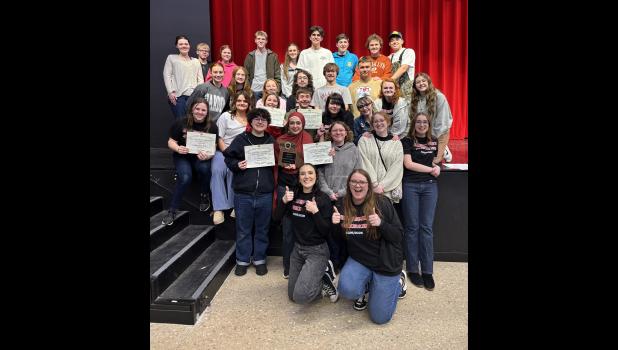 One Act performed "Our Place" earning third place in the district competition. The One Act cast earned an "Outstanding Ensemble Award" and "Outstanding Tech Award". Participating cast members included: Cash Adamson, Bailey Barnette, Audrey Brotherton, Camille Coleman, Lily Dixon, Rylie Eskew, Sean Graham, Brett Harris, LJ Temple, Camden Roberts, Macey Lambe, Landen Lamberson, and Madison Moore. photo provided