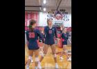 #33 Ciayah Allen, #11 Kallee McDaniel, #9 Mickenzie Day at their district winning game. (Howell County News/ Gretchen Creighton Photography)
