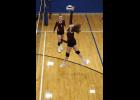 Sophomore Lily Bolander spiking the ball during the junior varsity games at the Jamboree. (Photo by Shawana Cox)